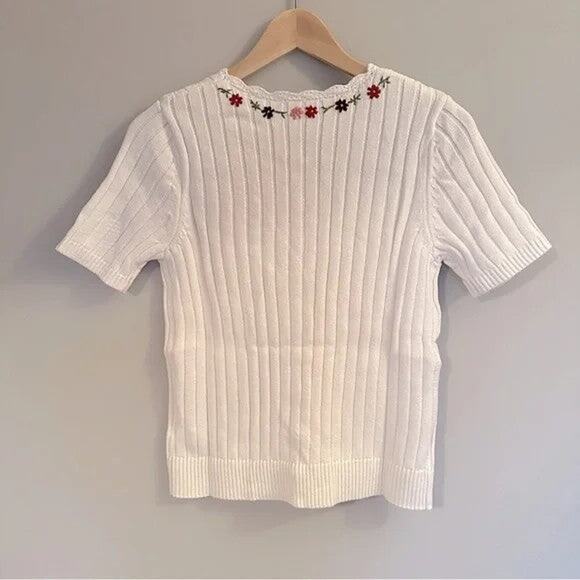 Sezane Ilena Flower Embroidery Cardigan White - FR Size XS - Picture 7 of 8